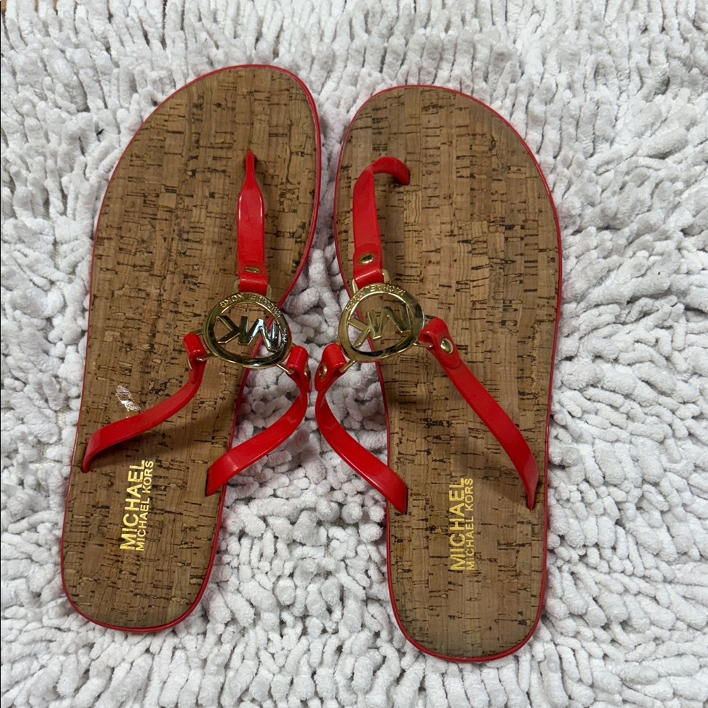 Michael Kors Red Thong Sandals with Gold Logo